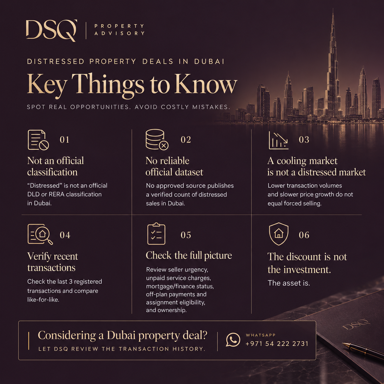 Main take aways and summary of Distressed Property Deals in Dubai: How to Spot a Genuine Opportunity